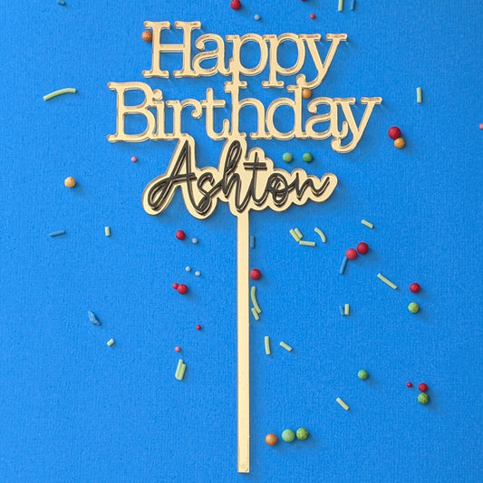 Happy birthday NAME double layer acrylic cake topper